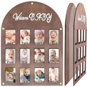 My First Year Photo Board-3 Layers with Photos Protection, 12 Month Picture Frame for Baby One Year Newborn to 1st Birthday Photos 2''x3'', Welcome Baby Acrylic Sign Nursery Decor Keepsake Gifts