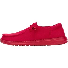 HEYDUDE Wendy Funk Mono Canvas Varsity Red Women’s Shoes, Slip-on Loafers, Comfortable & Light-Weigh