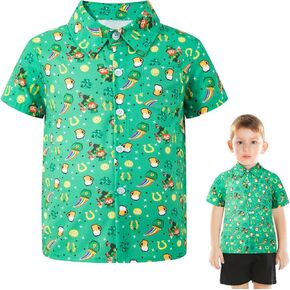 Okbebe Toddler Boy St. Patrick's Day Button Down Short Sleeve Shirt Kids Saint Patrick's Day Hawaiian Shirt