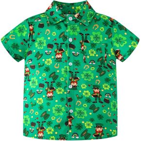 Baby Boy Toddler St. Patrick's Day Irish Printed Hawaiian Shirt Button Down Beach Shirts