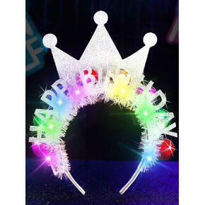 Light Up Happy Birthday Headband Birthday Crown Ball Headpiece Party Festival Hair Accessories for Women (Silver)