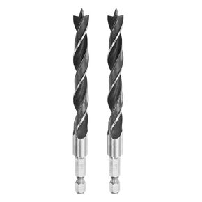 HARFINGTON 2pcs Brad Point Drill Bits Set 3/8" Dia High Carbon Steel Spiral Wood Twist Drill Bits with 1/4" Hex Shank for Drilling Softwood Hardwood Composite Wood MDF Plywood Particleboard