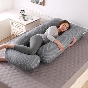 EchoWisp Pregnancy Pillow, U-Shape, 100% Cotton, Cooling, Maternity Body Pillow, Full Body Support, Machine Washable, Allergy-Friendly