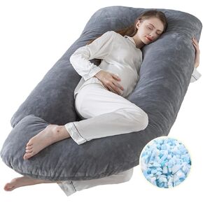 WhatsBedding Pregnancy Pillows for Sleeping, J Shaped Full Body Maternity Pillow for Adults, Memory Foam Filling Support for Back, Legs, Belly, HIPS for Pregnant Women (Gray)