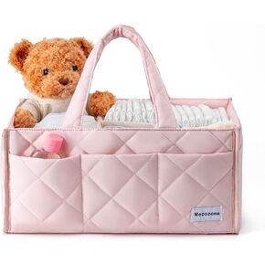 Diaper Caddy Organizer, Baby Diaper Storage Basket for Newborn Essentials, Baby Shower Gifts Registry Must-Have, Pink