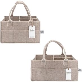 Parker Baby Co. Diaper Caddy Gift Set - Includes a Large and Regular size Nursery Storage Bin and Car Organizer for Diapers and Baby Wipes - Oatmeal