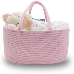 Baby Diaper Caddy Organizer, Cotton Rope Diaper Caddy Basket - Large Nursery Storage Bin for Baby Essentials, Portable Holder Tote Bag for Change Table, Newborn Registry Must-Have