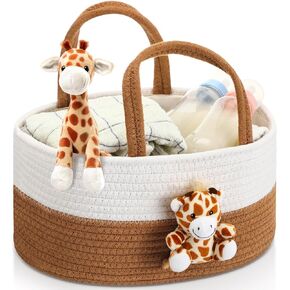 Giraffe Baby Diaper Caddy Organizer Cotton Rope Nursery Storage Bin Basket Baby Shower Basket Gift Portable Holder Tote Bag with Handle for Changing Table Car Travel Registry Gift