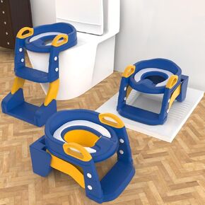 3-in-1 Toddler Potty Training Toilet with Ladder, Easy Assembly, Collapsible Potty Training Seat, Anti-slip Foldable Toddler Toilet Seat with Adjustable Step Stool For Kids Boys And Girls (Grey)