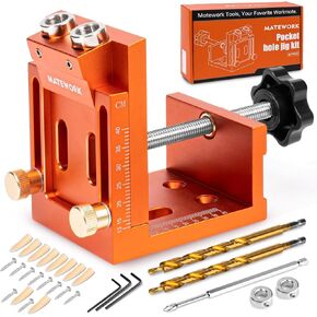 Pocket Hole Jig Kit, Adjustable Pocket Hole Jig System with Stop Collars, Pocket Hole Screw Jig 30PCS with Screws, Wood Plug, Allen Wrench for Woodworking