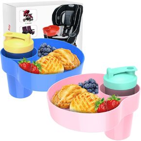 2pcs Kids Travel Tray Accessory for Car Seats – Car Seat Tray with Cup Holders for Snacks and Drinks, Pink&Blue