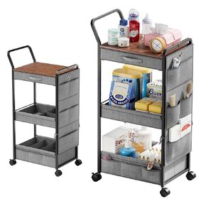 BBLIKE 3-Tier Diaper Caddy Organizer - Rolling Utility Baby Cart with Drawer and Side Pockets for Nursery and Baby Essentials, Multi-Function Cart for Bedroom and Bathroom, White