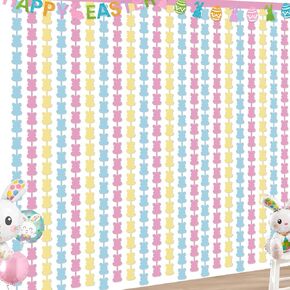 Easter Decorations Foil Fringe Curtains: 2 Pack 3.3 X 6.6 ft Pink Yellow Blue Bunny Rabbit Tinsel Backdrop Photo Booth Prop Streamers for Wedding Anniversary Birthday Easter Party Decor