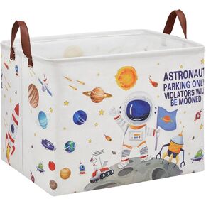 Outer Space Astronaut Nursery Easter Basket with Inspirational Quotes ,Boy Planets Rocket Storage Bin for Baby Nursery Kids Bedroom Playroom Decor,Cute Shelf Basket Toy Box Bin (white)