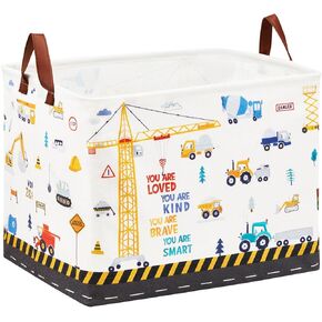 Construction Nursery Decor Hamper Car Baby Gift Basket Transport Trucks Excavators Toy Box Bin Empty Larger Rectangular Kid Clothes Book Shelf Toy Organizer Bin for Baby Boys