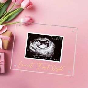 Ultrasound Picture Frame, Sonogram Love at First Sight Baby Keepsake Frame, 6'' x 7'' Acrylic Gender Reveal Decorations Ideas Expecting Mom Parents to be Unique Gifts for Pregnant