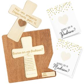 CJiangpo Will You Be My Godparents Proposal Gift, Cross Design Madrina Padrino Proposal Puzzle in Spanish Godmother Godfather Asking Card Gifts from Godchild, God Parents Announcement Baptism Present