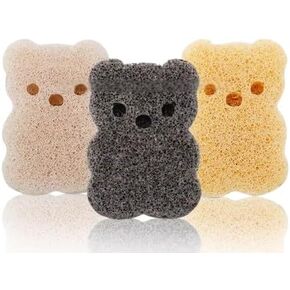 Baby Sponge for Bathing, Konjac Natural Organic Bath Sponge for Infants, Plant-Based, 3-Pack Bear Shape