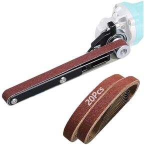 Belt Sander attachments for Angle Grinder,Detailing Bandfile Sander adapter with Tool Bag,US 5/8-11 Thread,Suitable for Welding Points Grinding,Woodworking and Metal Rust Removal(20Pcs Sanding Belts)