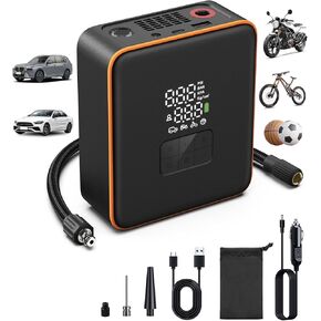 Tire inflator portable air compressor, 5X Faster Inflation with 7800mAh 12V DC Dual Power Electric, Digital Pressure Gauge Cordless Air Pump for Car, SUV, Bicycles, and More(150 PSI)