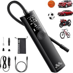 Tire Inflator Portable Air Compressor for Car, Bike, Motorcycle, SUV & Truck - Fast Car Pump, 150 PSI, Cordless & 12V DC, Auto Shut-Off, LED Display & Emergency Light by Woowind