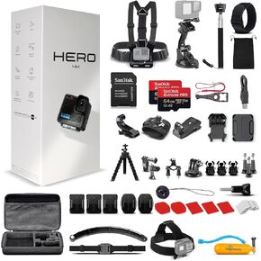 GoPro Hero (Go Pro Hero) Black Compact - Waterproof Action Camera with 4K Ultra HD Video, 12MP Photos + 50-in-1 Accessory Kit + 2 X 64GB Card + More