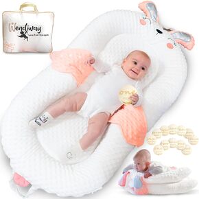 Baby Lounger - Baby Lounger w/Adjustable Side Panels, Infant Lounger for 0-12 Months - Foldable Infant Lounge, Newborn Lounger w/ 12 Milestone Circles - Pink