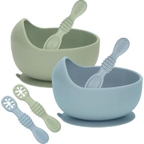 Baby Bliss 6 Piece Baby Bowls with Suction & Baby Spoons Self Feeding 6 Months +, 100% Food Grade Silicone Baby Bowl, Baby Feeding Set for Baby Led Weaning, BPA Free