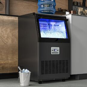 YITAHOME 2 Way Water Inlet Commercial Ice Maker Machine 100LBS/24H with 33LBS Storage Bin, Under Counter Ice Machine Freestanding Ice Maker with Stainless Steel Ice Scoop, Ice Bucket