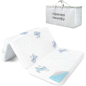 Trifold Pack and Play Praystress ، 38 × 26 مرتبة مزدوجة من الرغوة القابلة للطي قابلة للطي للعبّب للعب حزمة N ، حزمة سميكة 3 بوصة N Play Matresses مع حقيبة حمل ، تنفس وقابلة للغسل