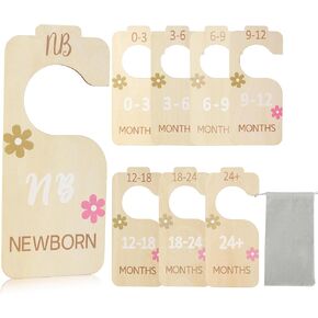 Baby Closet Dividers for Clothes Organizer - Set of 8 Wooden Double-Sided Baby Clothes Size Hanger Dividers Baby Closet Organizer from Newborn to Toddler for Nursery Decor (Style A)