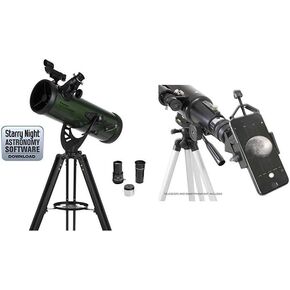 Celestron ExploraScope 22103 114AZ Reflector Telescope with Celestron 81035 Basic Smartphone Adapter 1.25" Capture Your Discoveries, Black