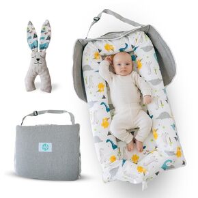 Baby Lounger for Newborn, 2in1 Diapers Bag and Baby Nest, Carry Your Essentials, 0-12 Months, Co Sleeping, Baby Floor Seat, Waterproof (Dinosaur)