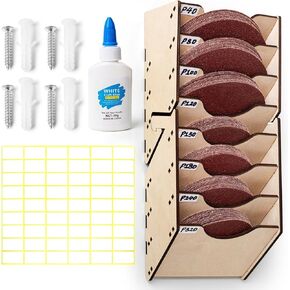 8-Tier Sandpaper Organizer, Sandpaper Holder Storage, for 5 Inch 6 Inch Sanding Discs, Hook-on Connection, Space-saving Design, Wall Mounted Woodworking Tools Rack For Grit Classification