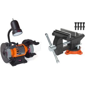 WEN 2.1-Amp 6-Inch Bench Grinder Bundle with VEVOR 4.5-Inch Cast Iron Bench Vise