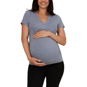 Motherhood Maternity Women's Short Sleeve Side Ruched V-Neck Pregnancy Tee Shirt