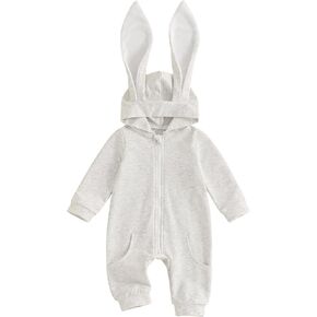 CIYCUIT Baby Boy Girl Easter Outfit Long Sleeve Bunny Romper