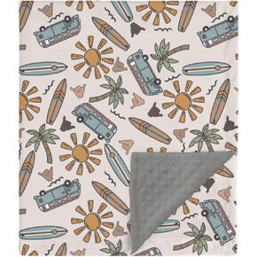 HawSkgFub Boho Beach Surfing Mink Baby Blankets Dotted Backing Girl Shower Gift, Summer Pink Surf Board Camper Van Double Layer Nursery Swaddle, Soft Newborn Infant Toddler Bed Crib Bedding 30 x 40