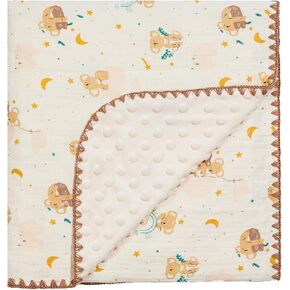 Baby Blanket Double Layer Cotton 40 x 40 Soft Receiving Blanket with Pattern Machine Washable Brown Bear
