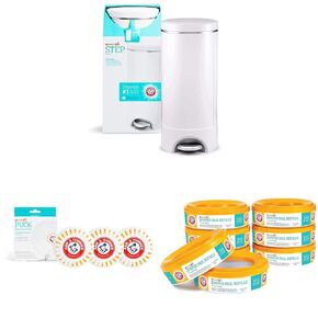 Munchkin® Step™ Diaper Pail Powered by Arm & Hammer, #1 in Odor Control, Award-Winning, Includes 1 Snap, Seal & Toss™ Bag, 8 Refill Rings, 1 Starter Refill Ring, and 4 Puck™ Baking Soda Cartridges