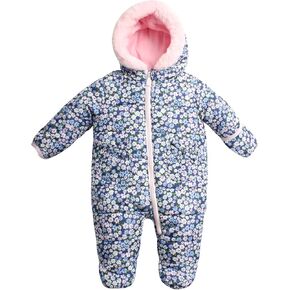 Baby Girls' Pram Jumpsuit - Quilted Polar Fleece Lined Snowsuit Coveralls (0-9M)