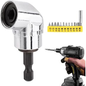 105 Degree Right Angle Drill Adapter with 12pcs Screwdriver Bit, Right Angle Head Drill Driver Extension Bit Power Screwdriver Socket Adapter, Right Angle Drill Bit Attachment (Long)