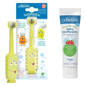 دكتور براون Tustanccrubber Toddler Toddrush & Fluoride Frear Build Backdle ، Triple-Side Transhiprush ، نكهة الفراولة ، تتراوح أعمارهم بين 1-4 سنوات