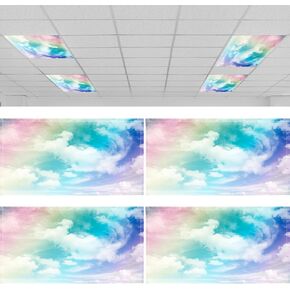 Hortsun 4 Pcs 4 x 2 Feet Christmas Fluorescent Light Covers for Ceiling Lights Classroom Office Magnetic Filters Diffusers for Reducing Harsh Glare Flicker Home Decorations (Santa)