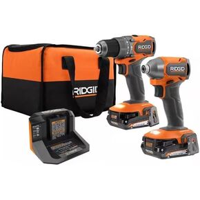 RIDGID 18V SubCompact Brushless Cordless 2- Tool Combo Kit w/Hammer Drill, Impact Driver, (2) 2.0 Ah Batteries, Charger, & Bag