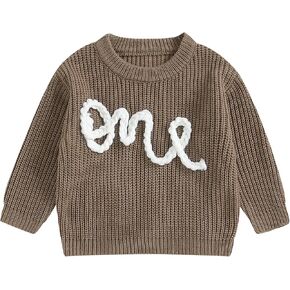 First Birthday Outfit Baby Girl Boy Cute Letter Embroidery Warm Long Sleeve Oversized Sweater Infant Knitwear
