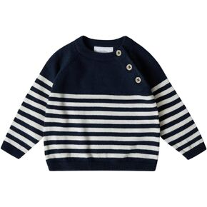 Stellou & friends 100% Cotton Knit Long Sleeve Sweater- Striped Baby Pullover for Toddlers, Boys, Girls- Unisex (0-4 Yrs)
