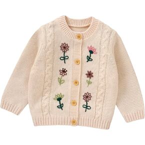 DovFanny Baby Sweater Cardigan Knit Toddler Long Sleeve Coat Embroidered Flower Cardigan for Baby Girl Boy