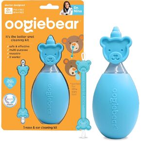 oogiebear BearPair Silicone Bulb Baby Nasal Aspirator and Ear & Nose Syringe, Safely Sucks Snot and Removes Mucus, Cleanable and Reusable, Grey