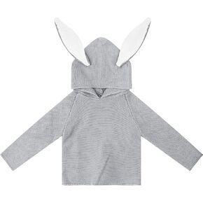 Baby Long Sleeve Knit Bunny Ears Hooded Pullover Sweater Tops Fall Winter Warm Coat Clothes Easter Outfits